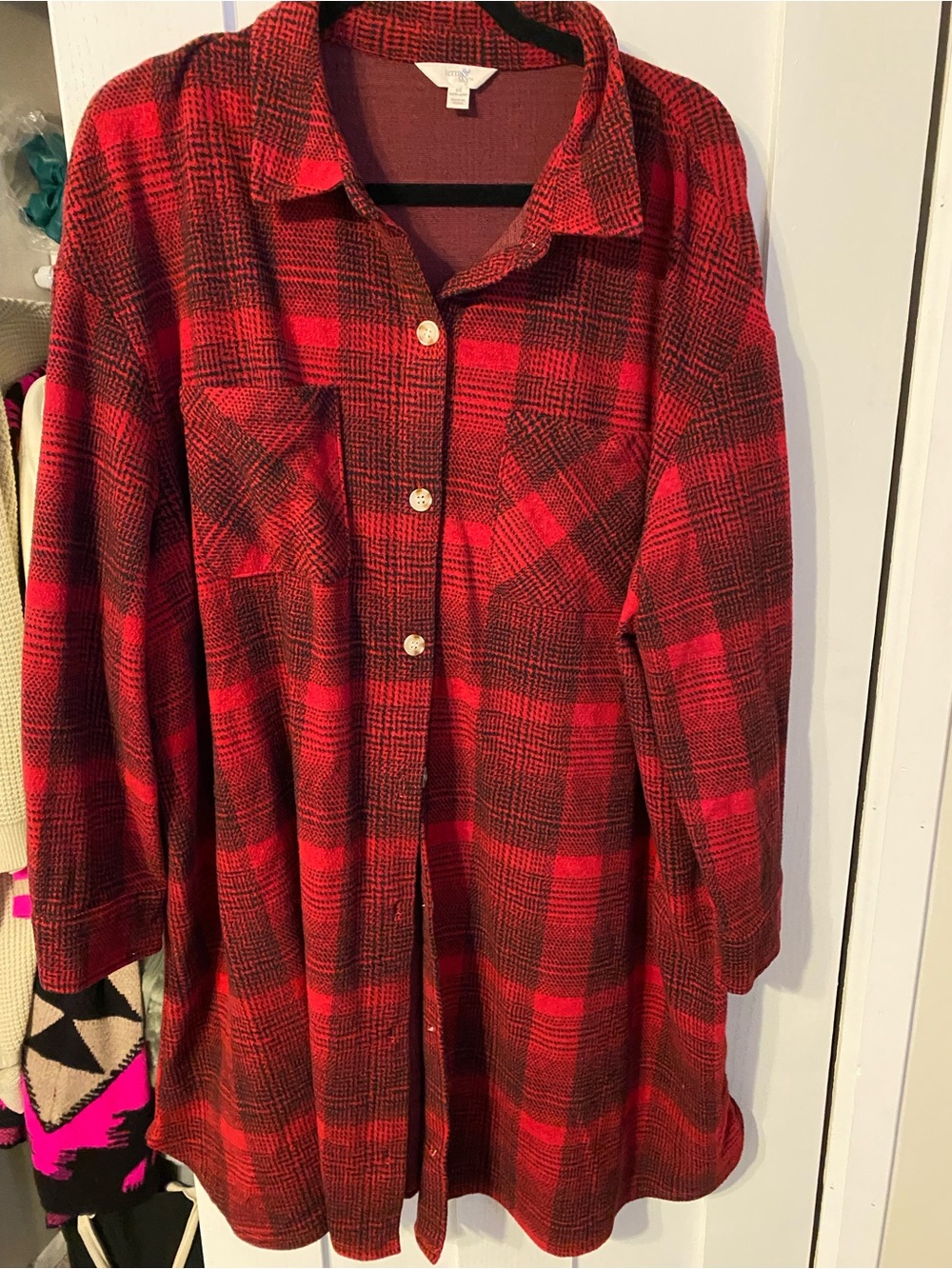 Terra & Sky Red and Black Plaid Flannel Jacket